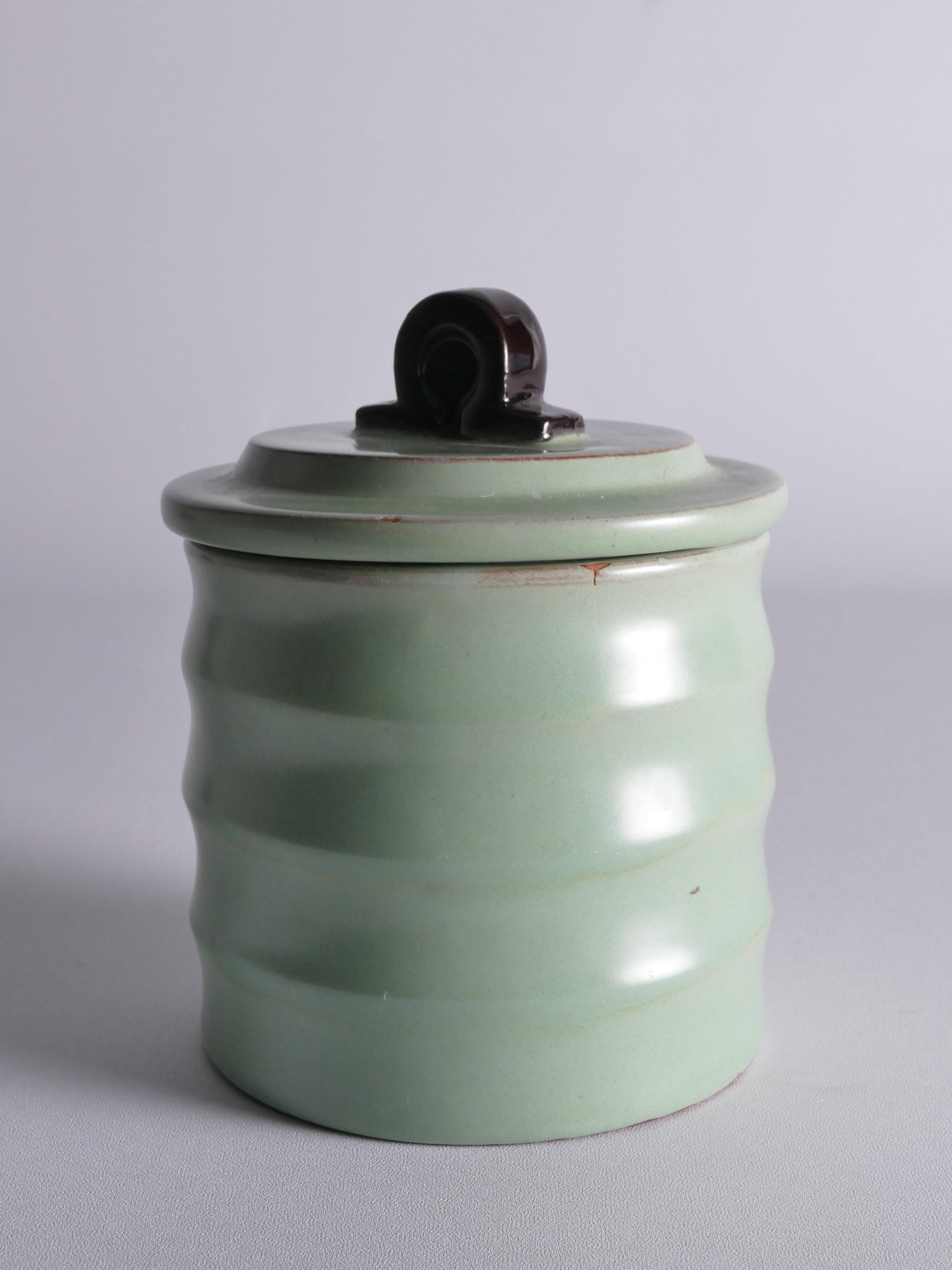 Art Deco Celadon Glazed Lidded Jar by Einar Luterkort for Upsala‑Ekeby, 1930s