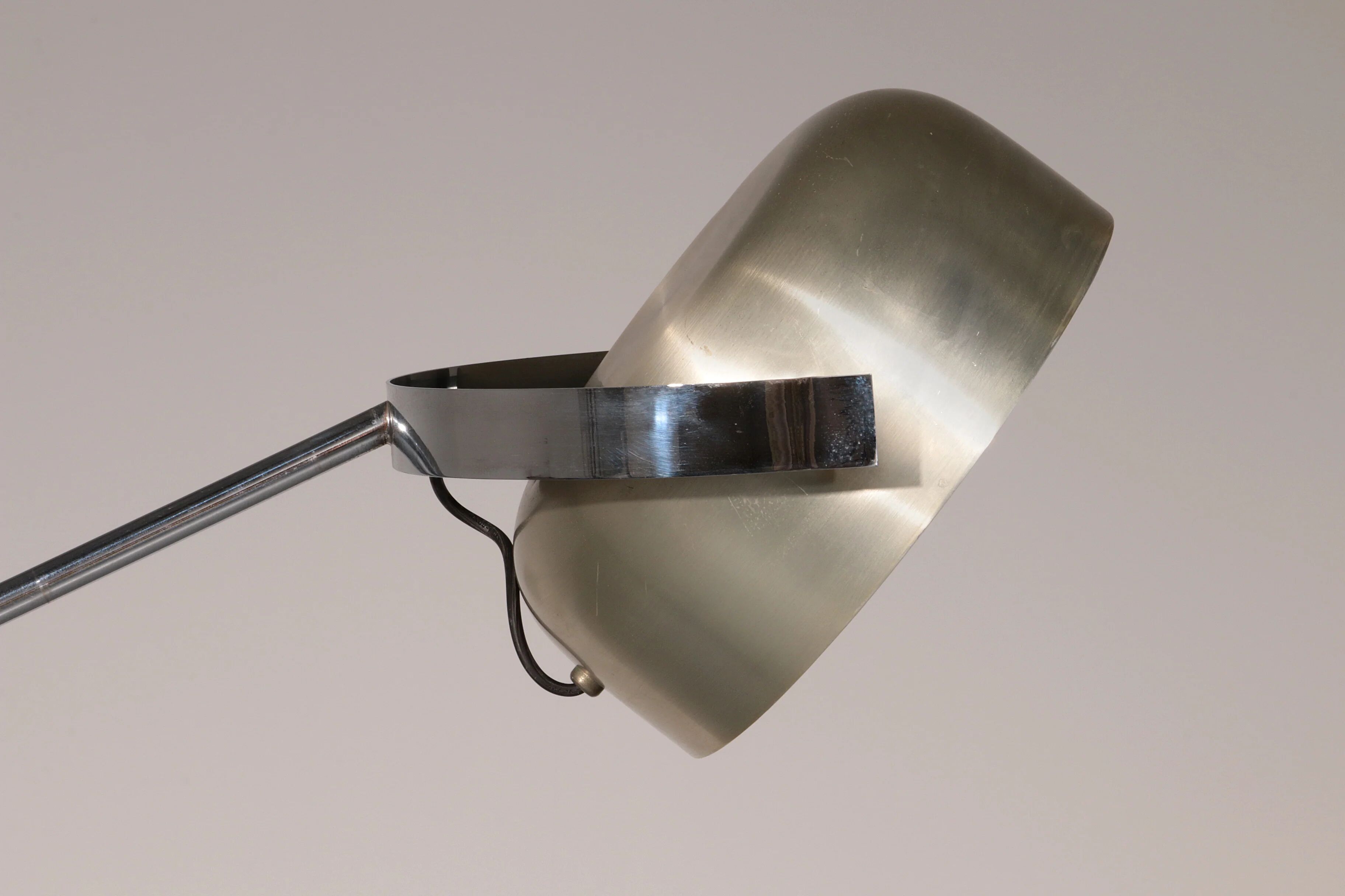 Iconic 1970s chrome arc floor lamp with adjustable swing arm, 1970 Italy
