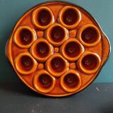 Ensemble de 6 assiettes à escargots vintage françaises ambrées en majolique