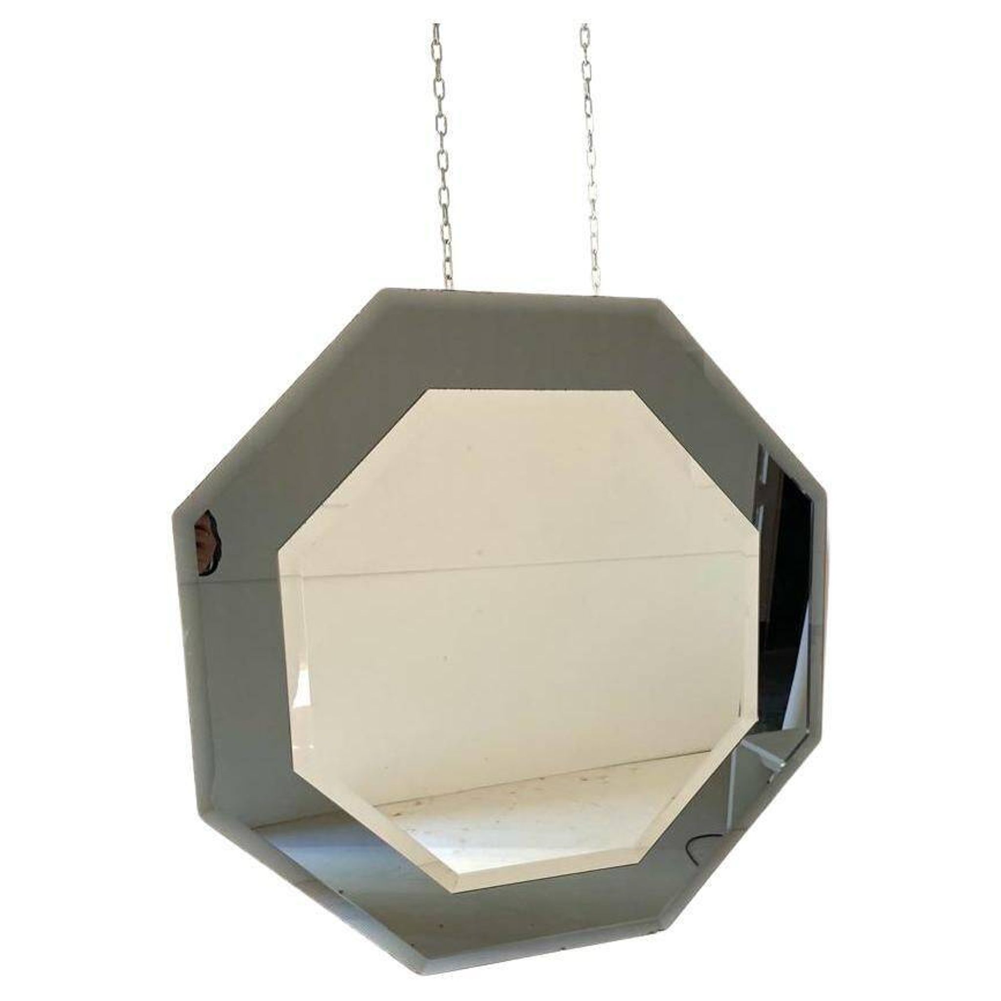 Vintage octagonal mirror in beveled glass, Italy 1960 's