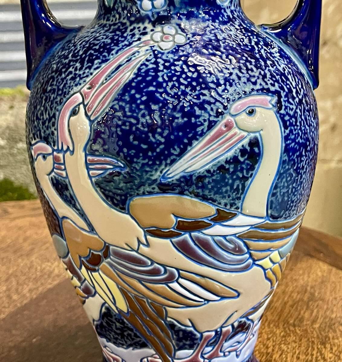 Pair of art deco enameled earthenware vases signed Amphora - Made in Czechoslovakia