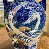 Pair of art deco enameled earthenware vases signed Amphora - Made in Czechoslovakia