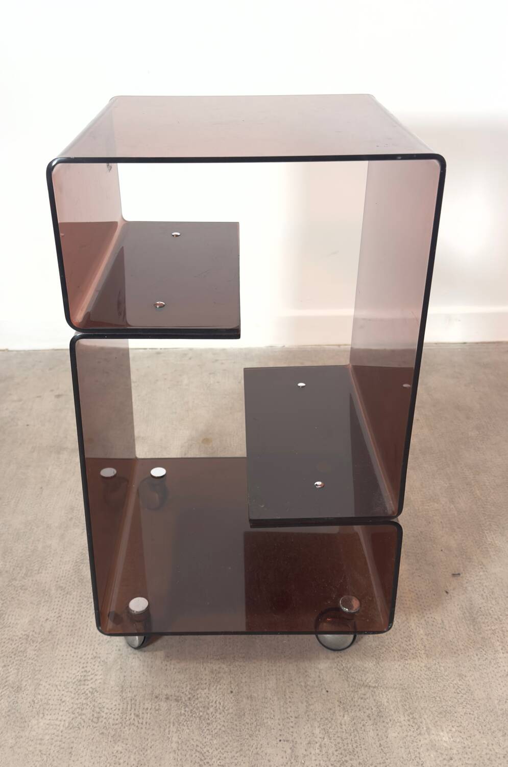 Smoked Plexiglas bedside table / end table