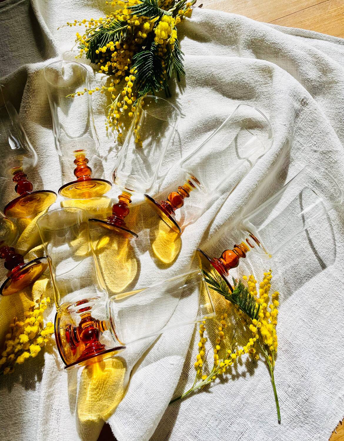 Set of 8 vintage amber glass champagne flutes