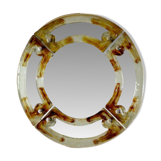 Miroir italien rond en verre de Murano du milieu du siècle par Mazzega, années 1960