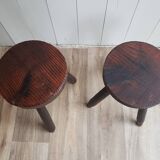 Set of 2 wooden tripod stools
