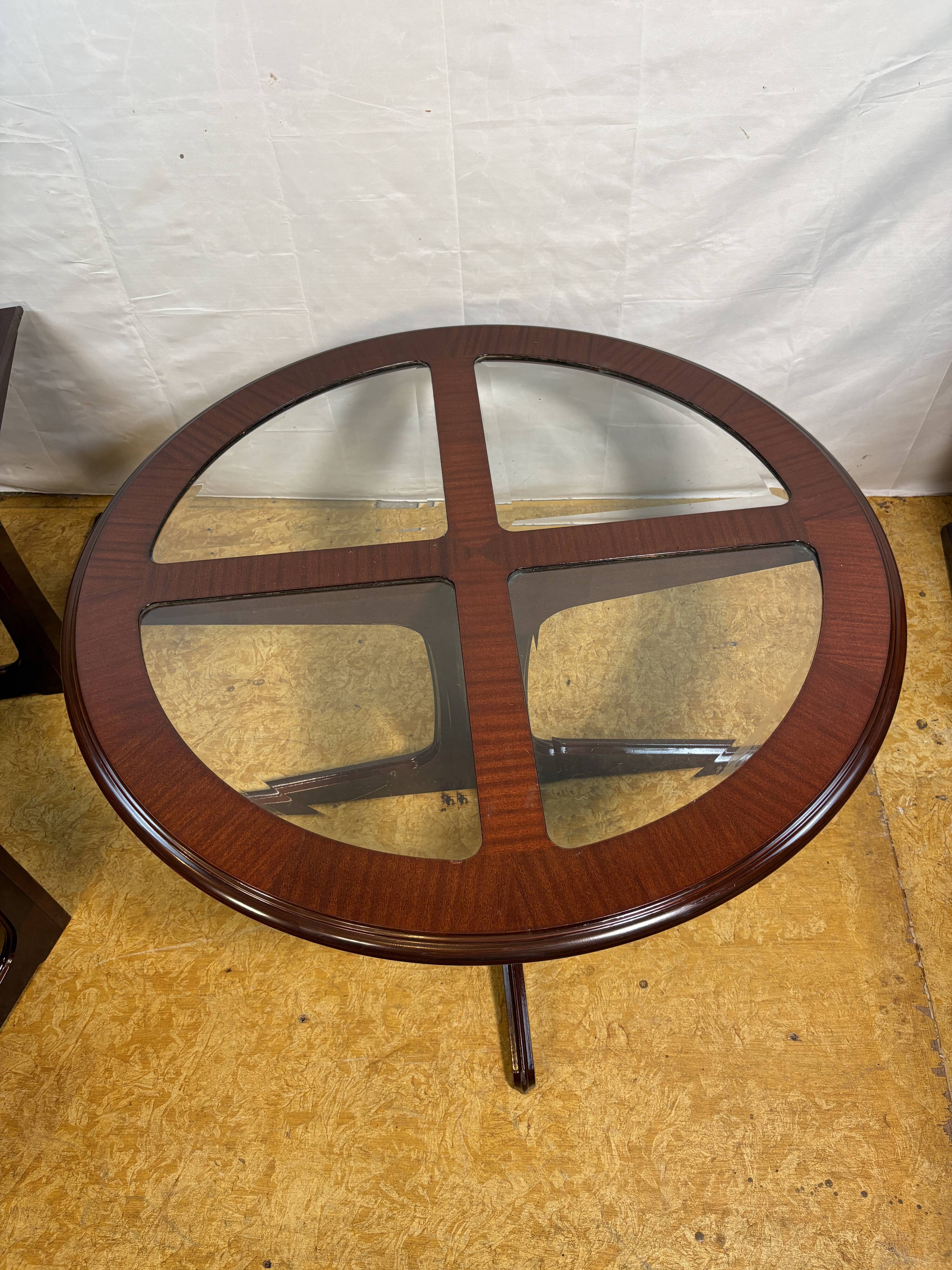 Vintage G-Plan Round Coffee Table & 4 Nested Stools | 1970s | Mahogany & Gl