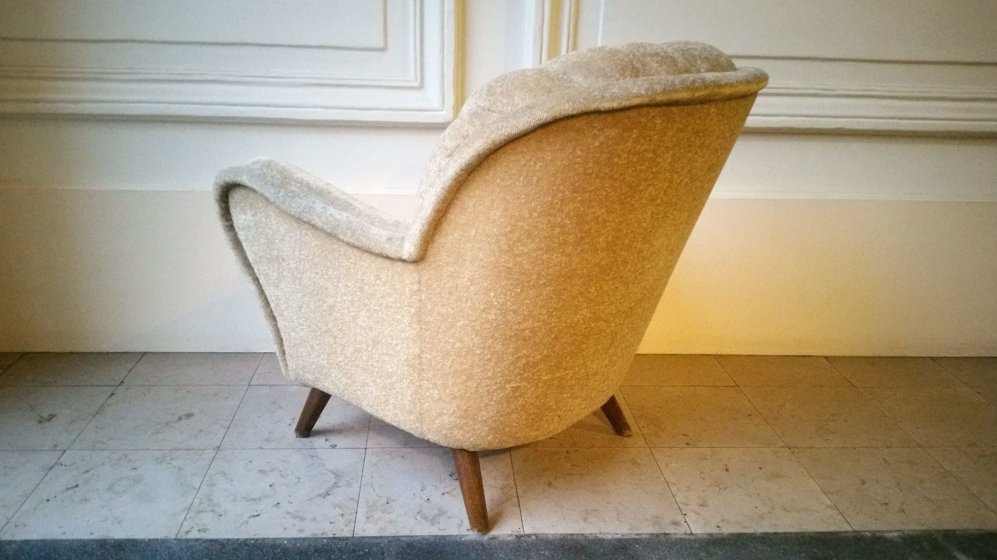 Fauteuil Club des années 40 50 original mid century Jaune beige vintage