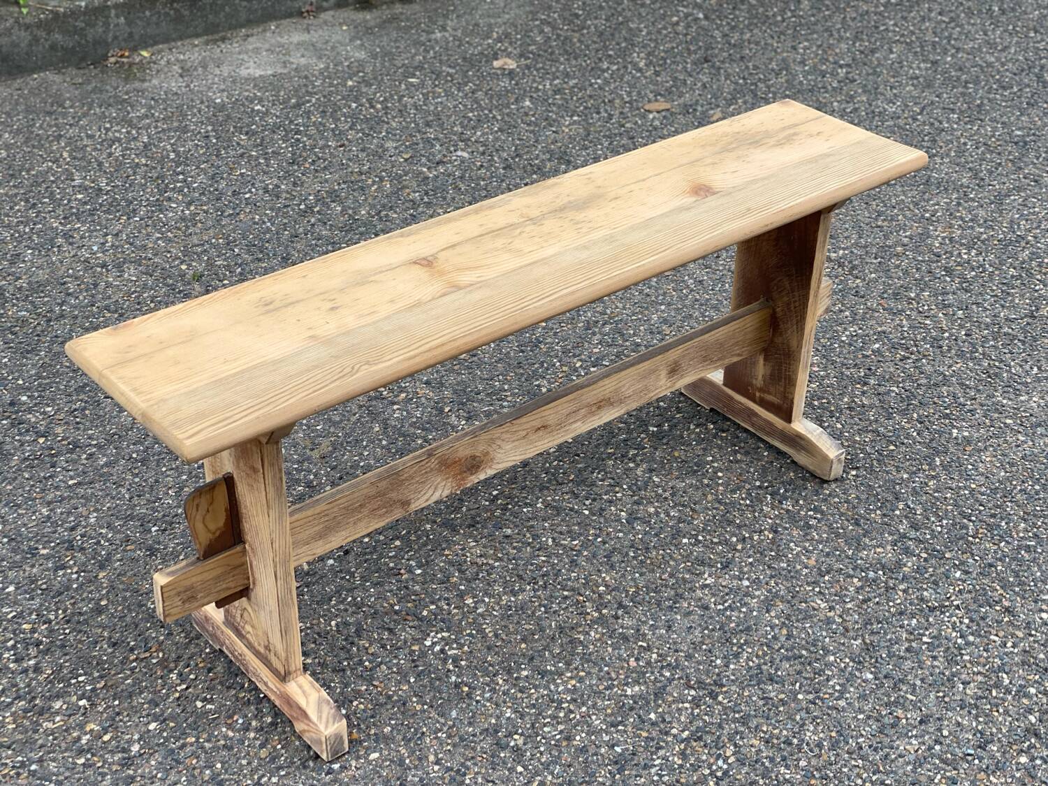 Renovated vintage farmhouse bench in raw solid wood