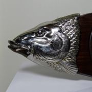 Large vintage 1960s wooden and silver-plated metal salmon serving tray