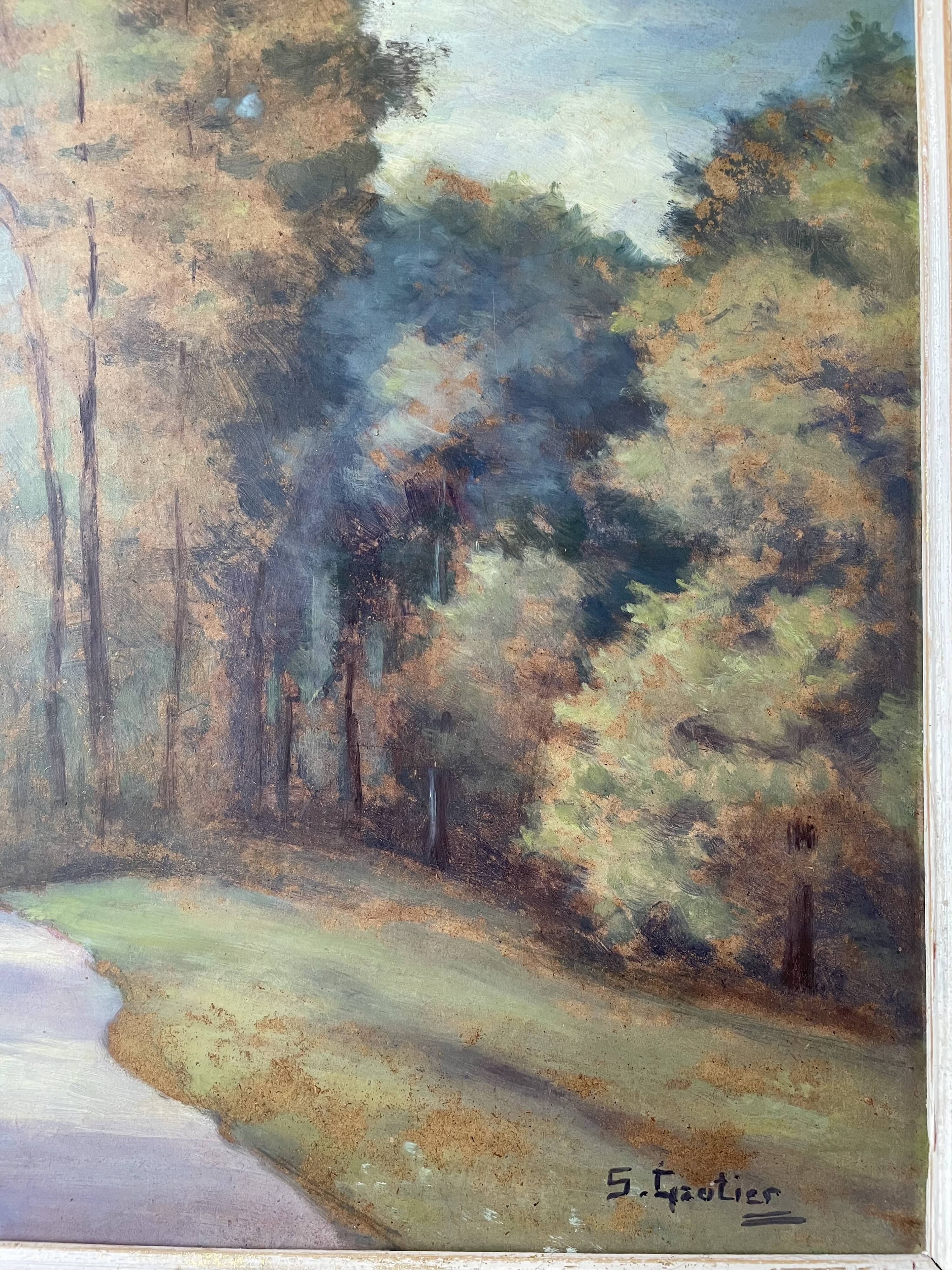 Antique painting of a forest landscape signed S.Gautier