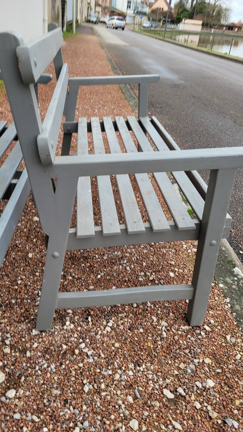 Pair of old wooden park garden benches