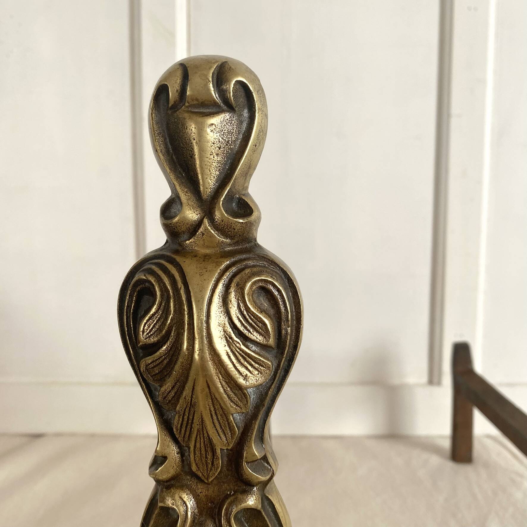Pair of brass and cast iron fire dogs