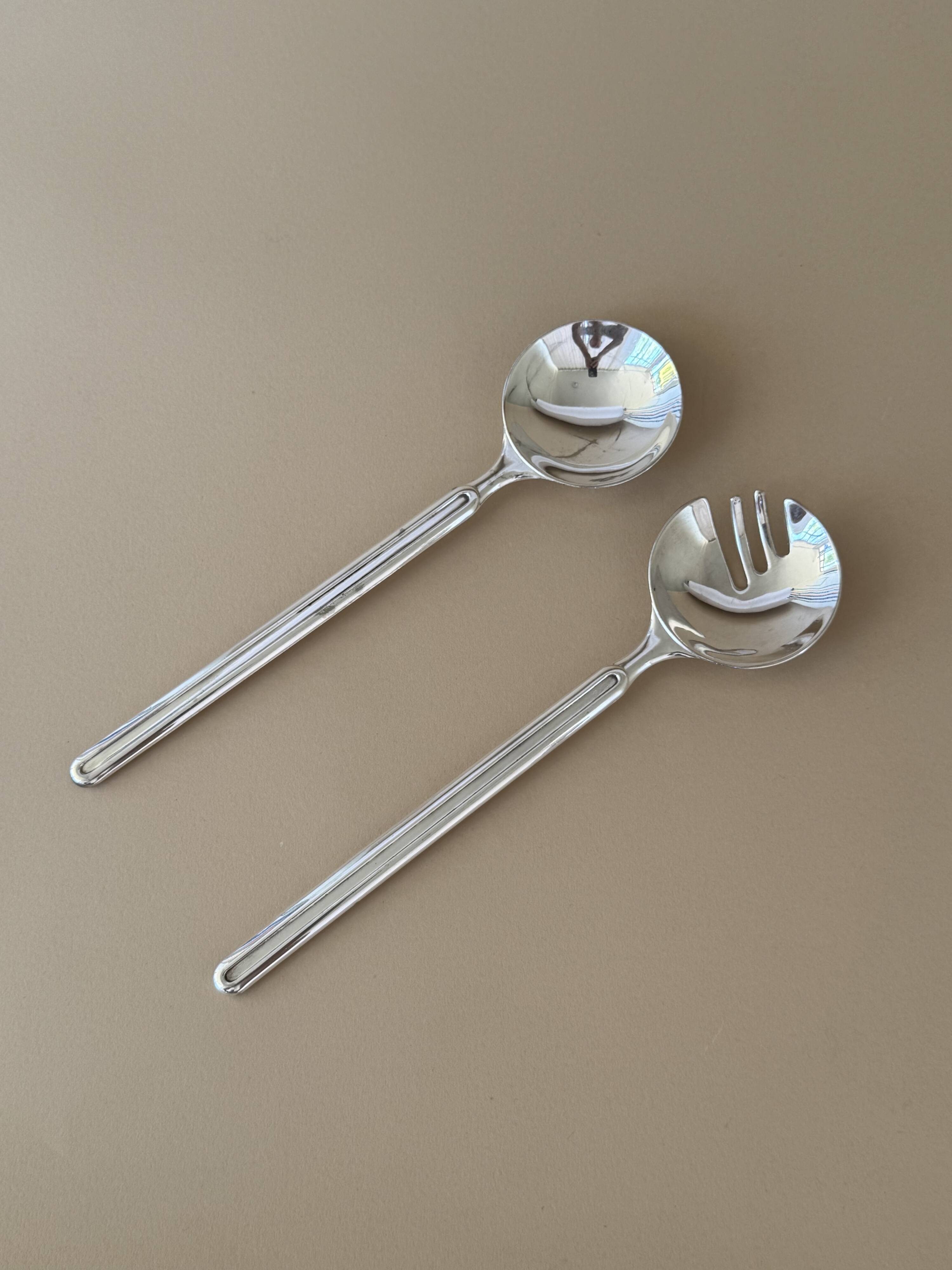 Italian 1960’s Vintage Pair Of Silver Plated Salad Utensils