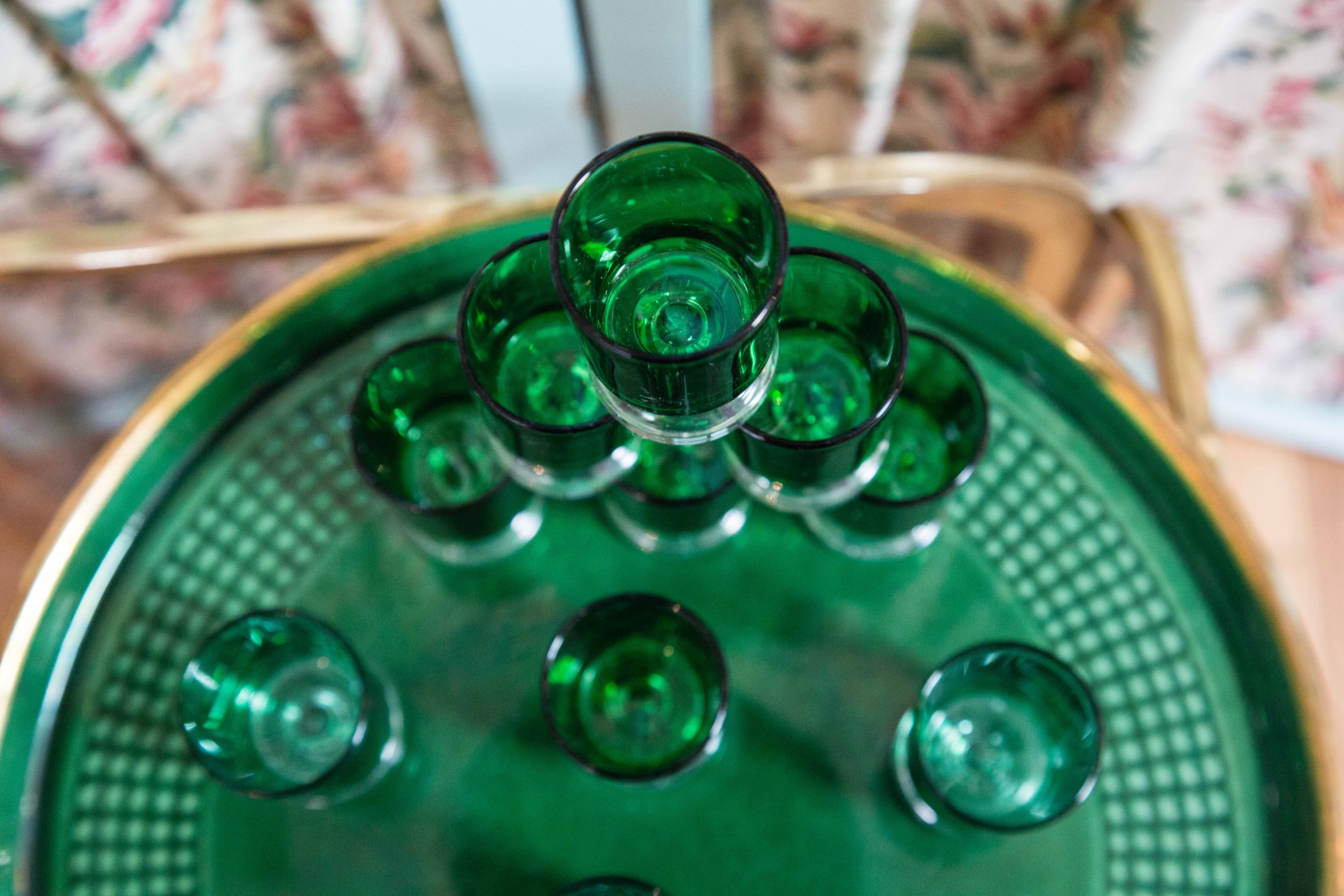 Green and gold ceramic dish