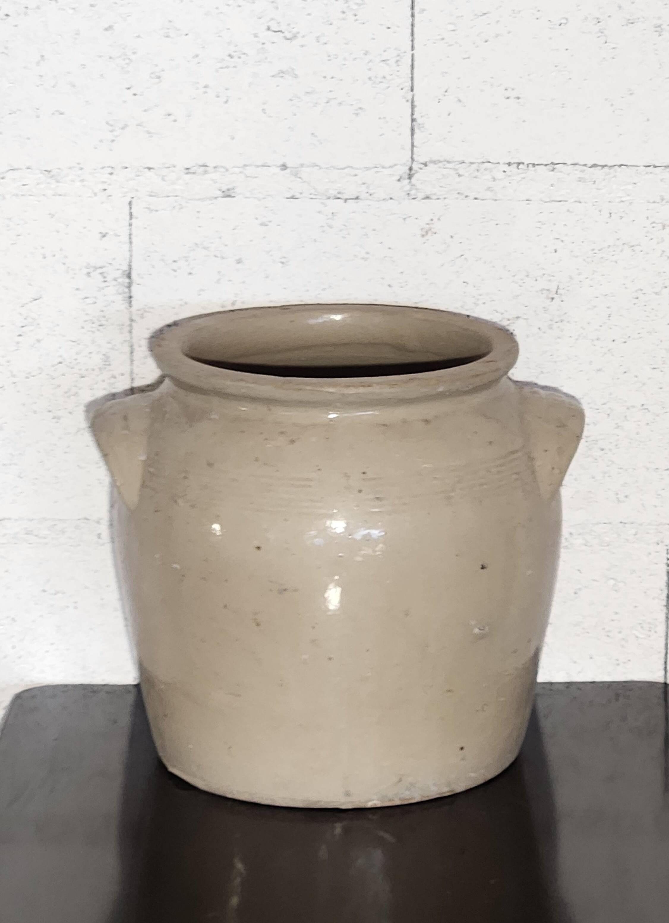 Ancienne jarre en grès émaillé à oreilles, pot à confit