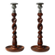 Paire de bougeoirs français Barley Twist en bois avec bobèche en métal argenté