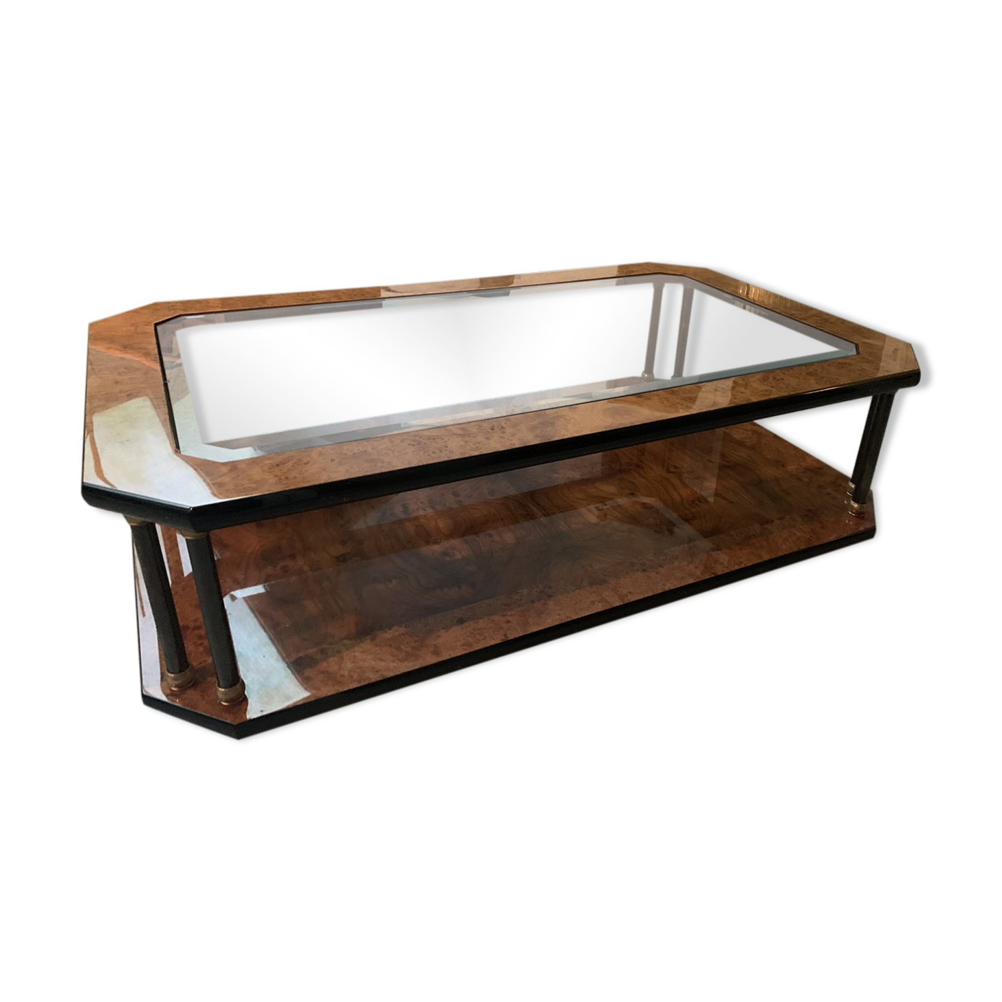 Vintage coffee table elm magnifying glass and glass