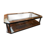Table basse vintage loupe d'orme et verre