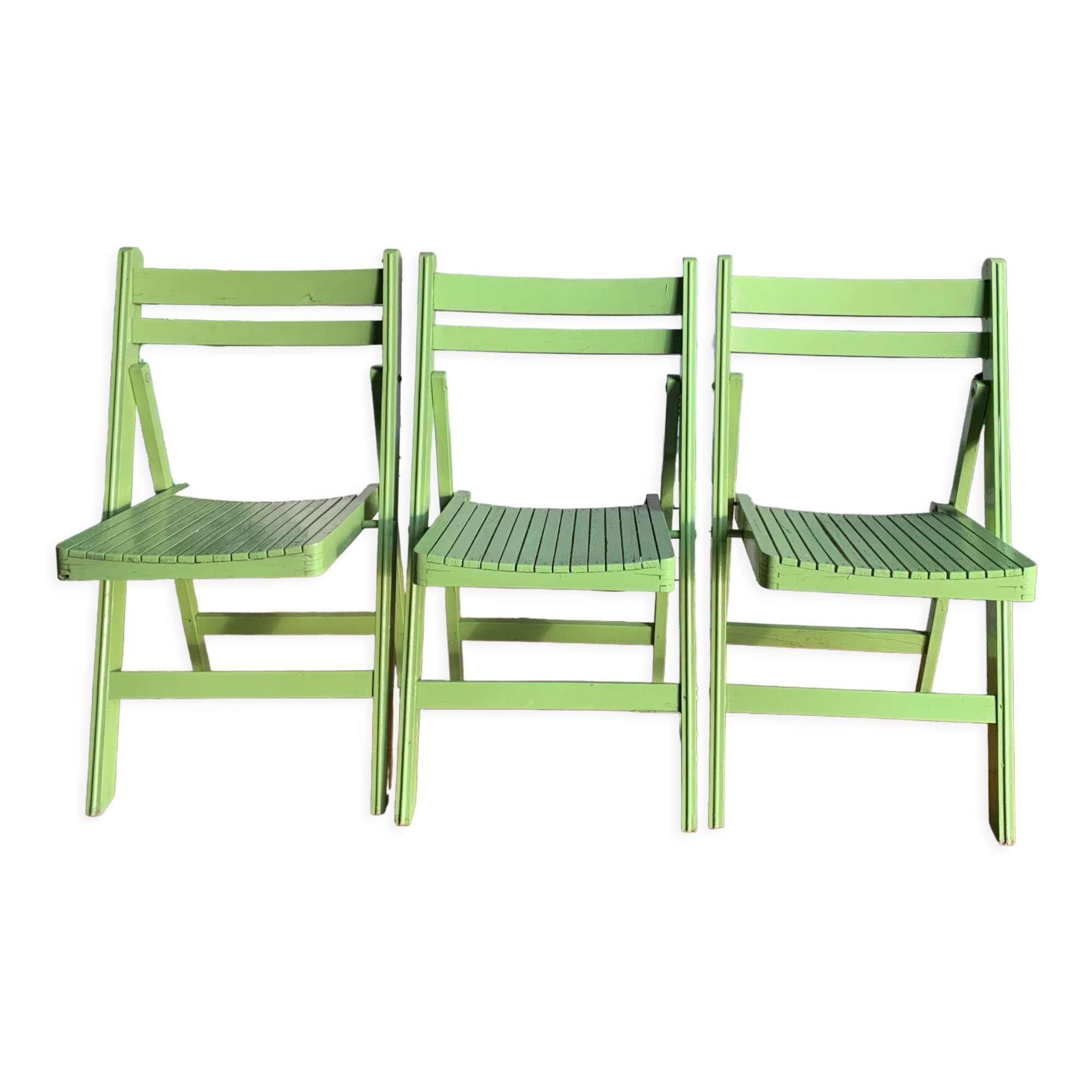 3 wooden folding chairs