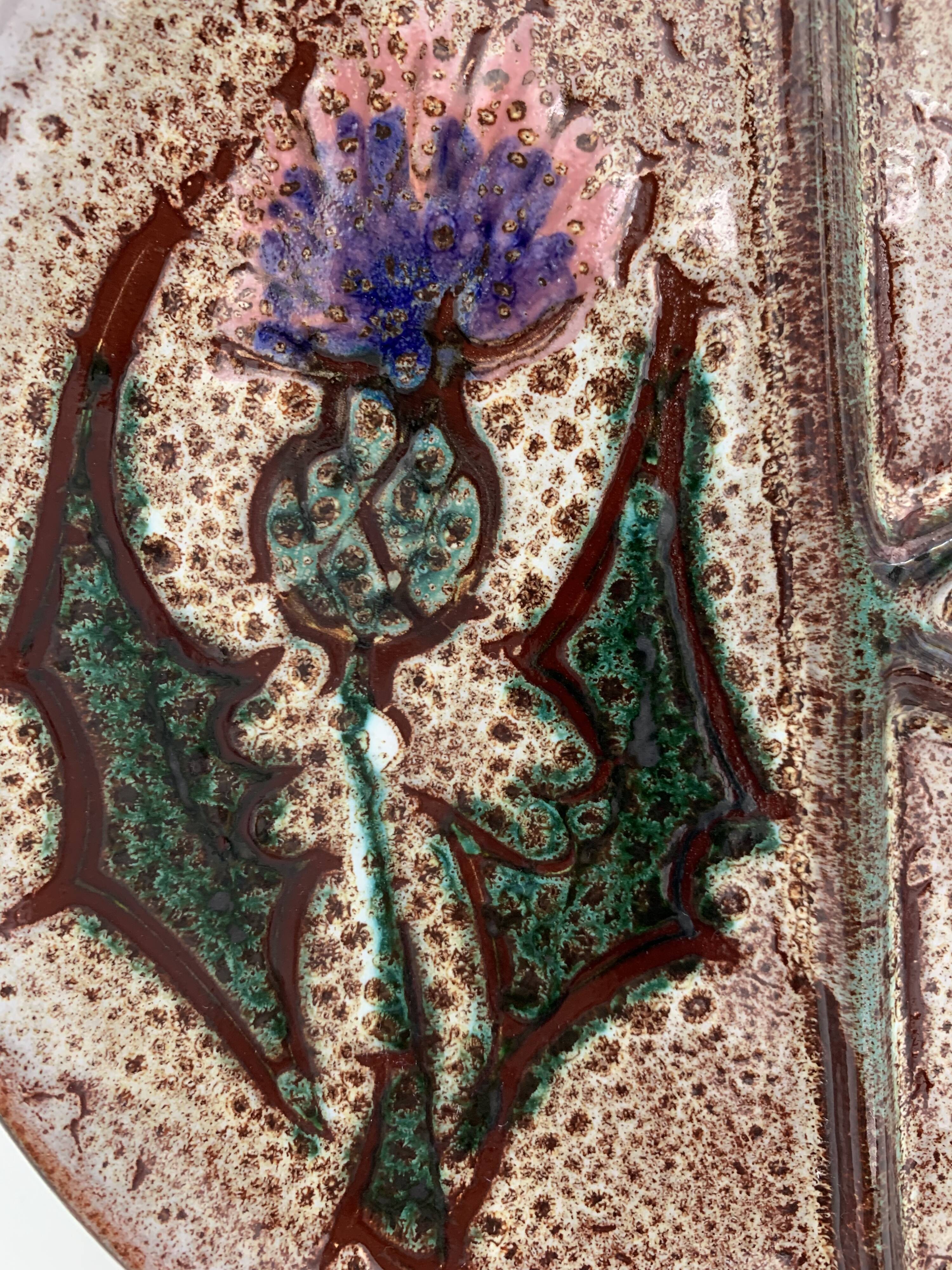 Two vintage plates daniel étienne, vallauris, "chardons" - 1970s