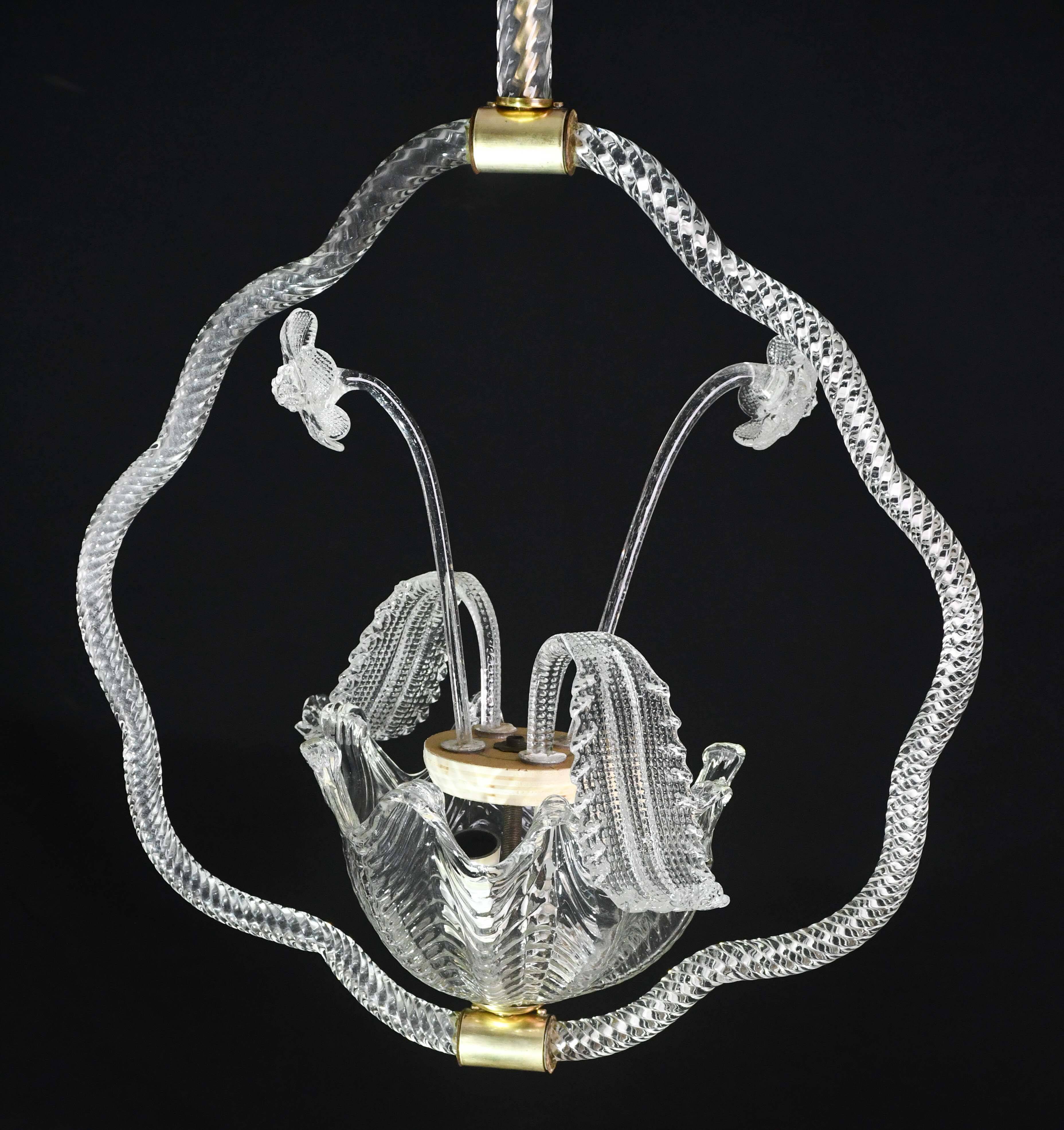Art Deco transparent Barovier e Toso light with flowers, 1940s
