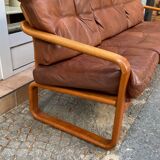 HS Denmark sofa in leather and teak from the 60s