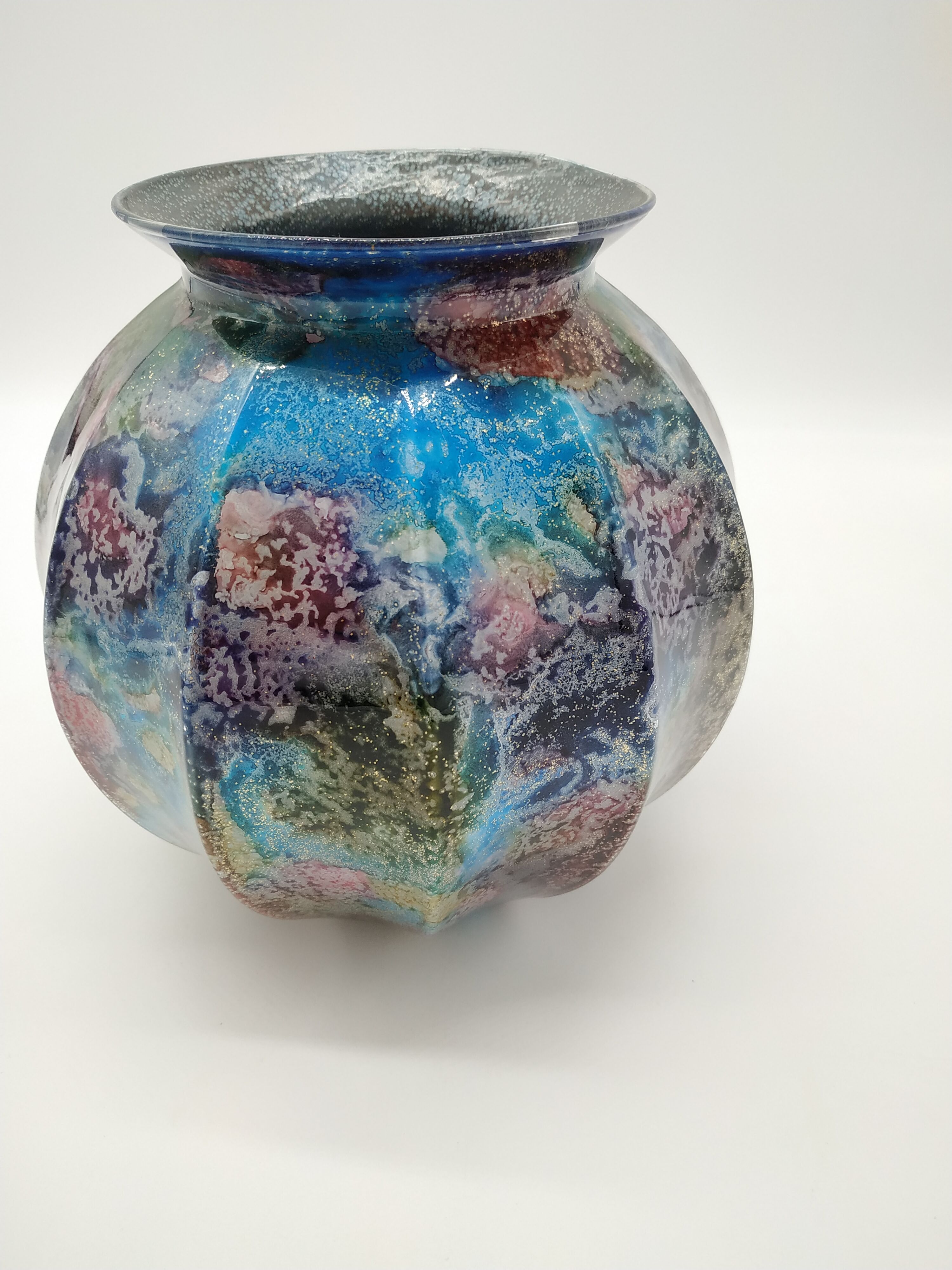 Vase laque line bleu irisé Jean Noël Bouillet