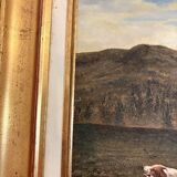 Oil Painting on Wood Panel with Golden Frame, English Hunting Dog