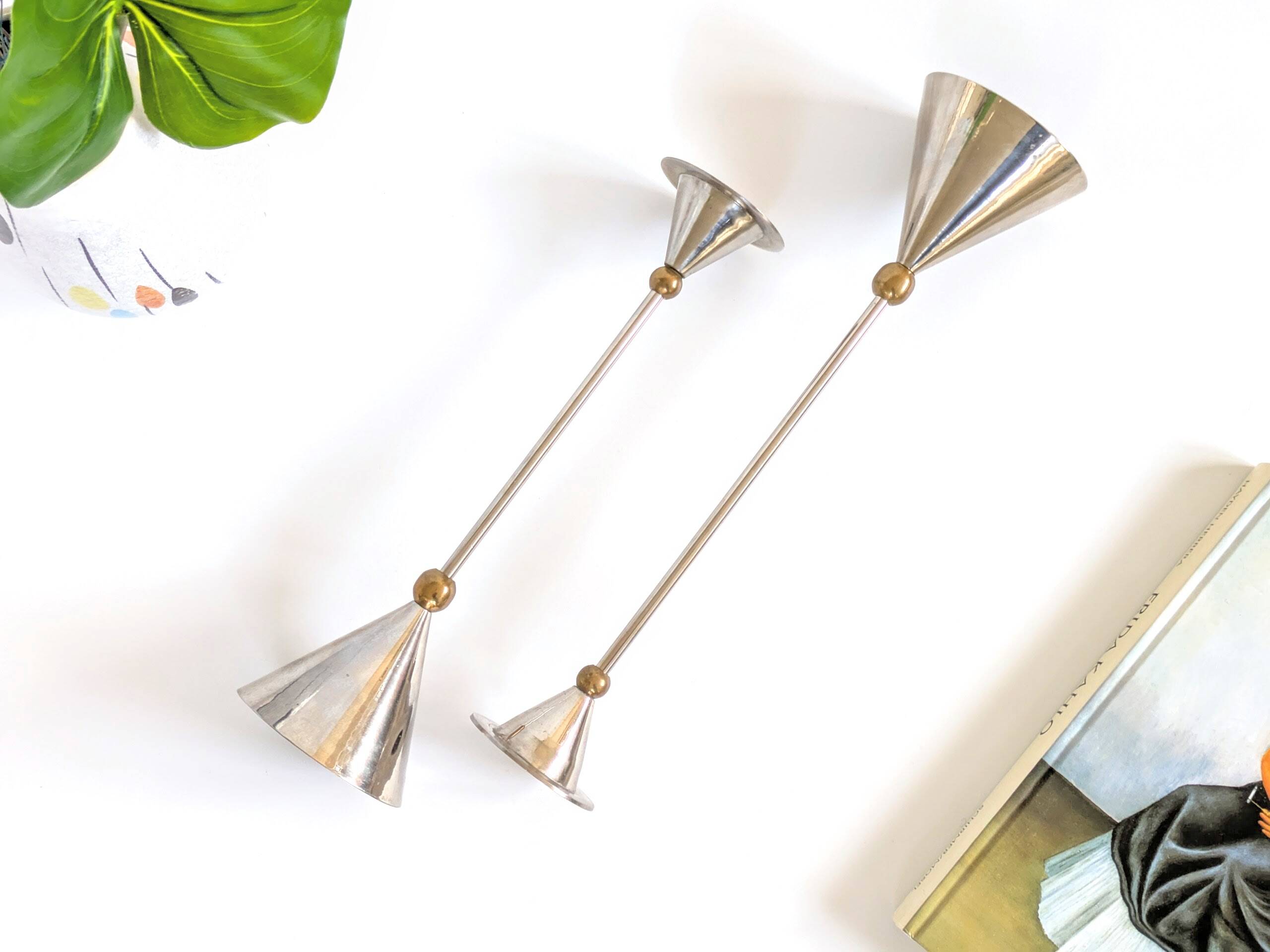 Pair of candlesticks | Steel and brass | Postmodern 1980s