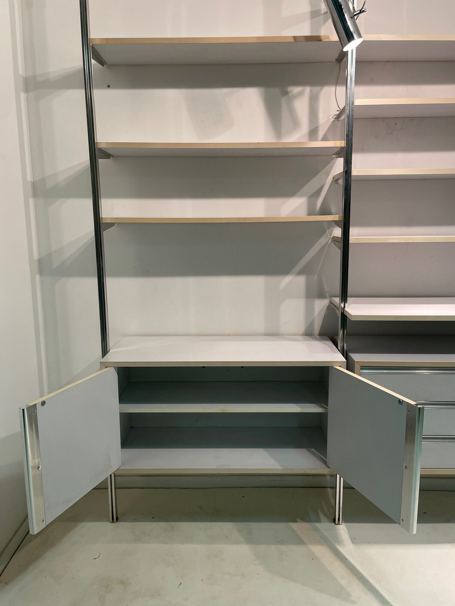 Modular library floor/ceiling buffet & chest of drawers