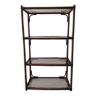 Etagère en bambou et verre fumé, années 60-70