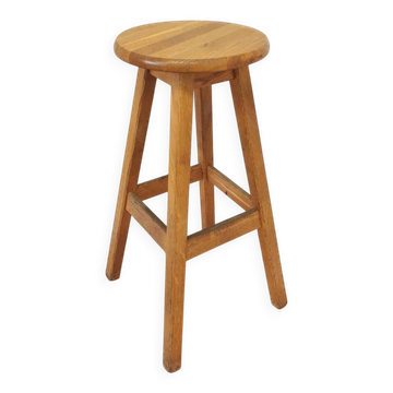 Tabouret de bar en chêne vintage : chaise haute industrielle yougoslave des années 1980