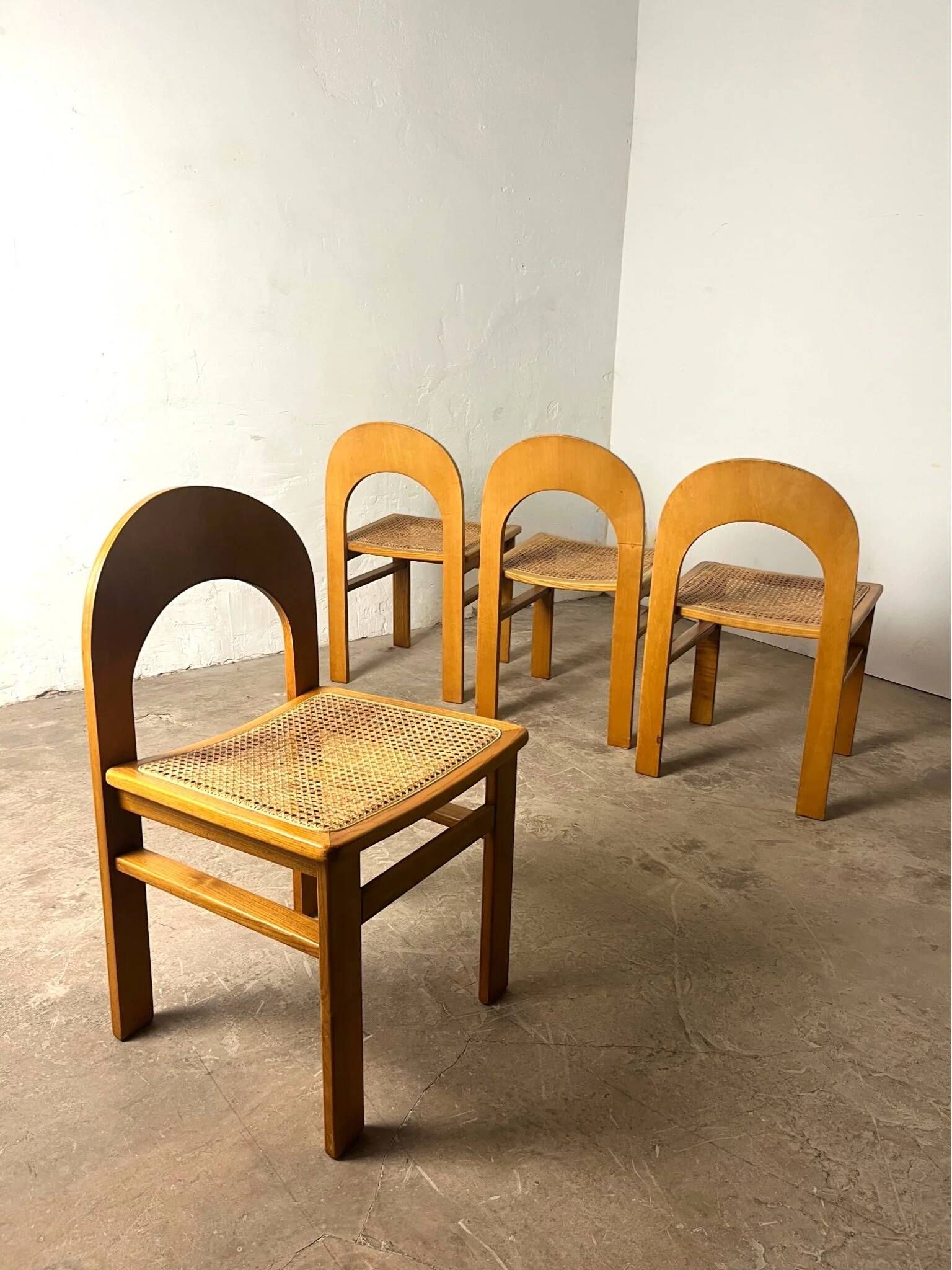 Set of 4 caned chairs Arcadia by Tagliabue di Cascina Armata, 1970-80.