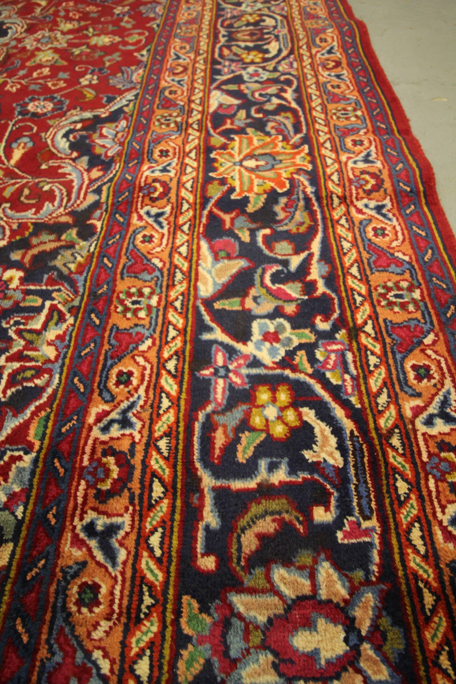 Vintage persian carpet handwoven red wool khorasan area rug- 338x243cm