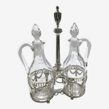 Oil and vinegar maker in silver metal and crystal