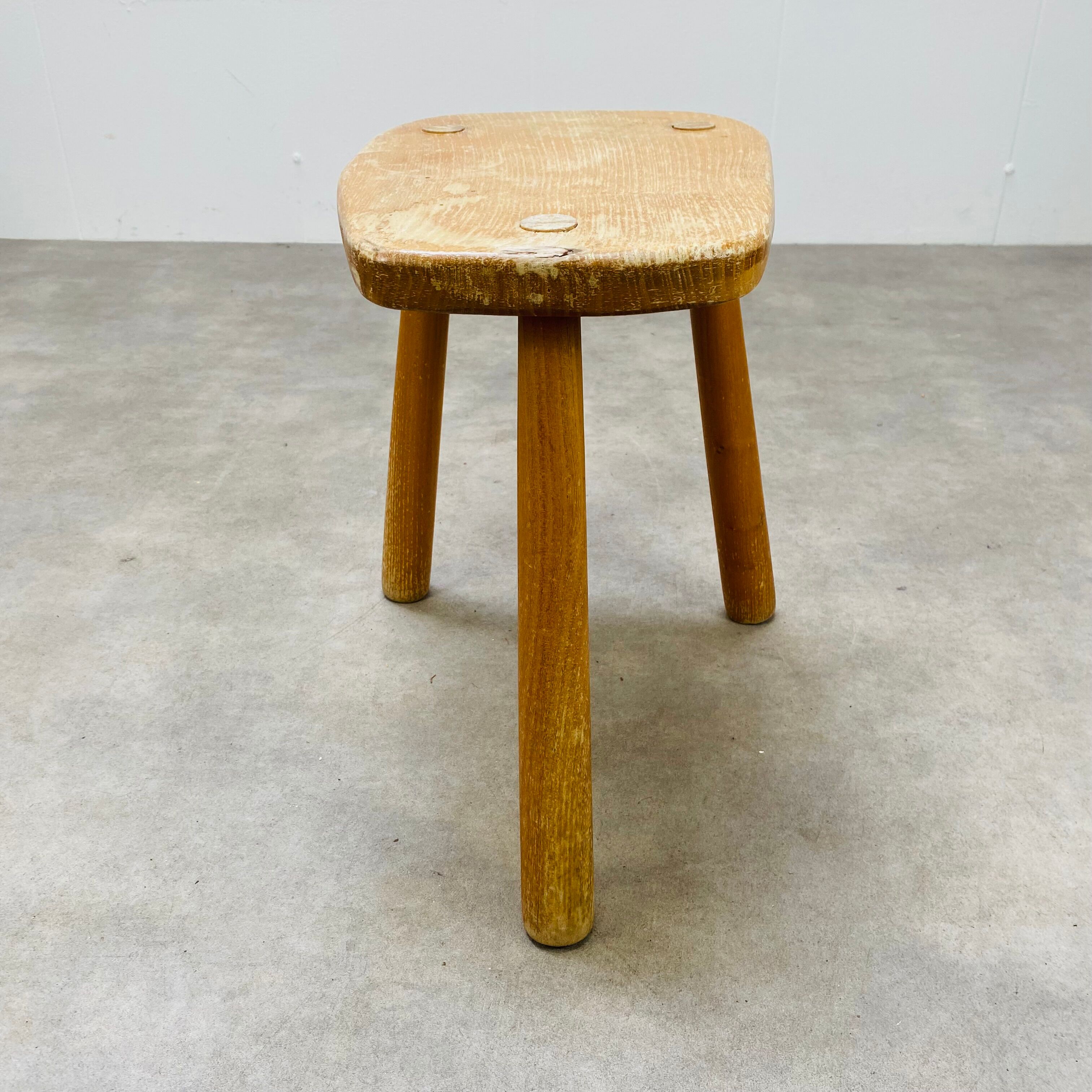 Brutalist solid wood tripod stool