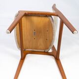 Set of dining room chairs in teak and upholstered with light fabric, designed by erik buch, 1960s