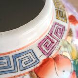 Large Chinese ginger jar with multi-colored porcelain lid
