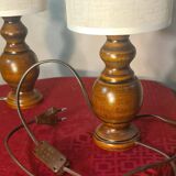 Pair of Scandinavian wooden lamps with linen shades 40x12 electric ok