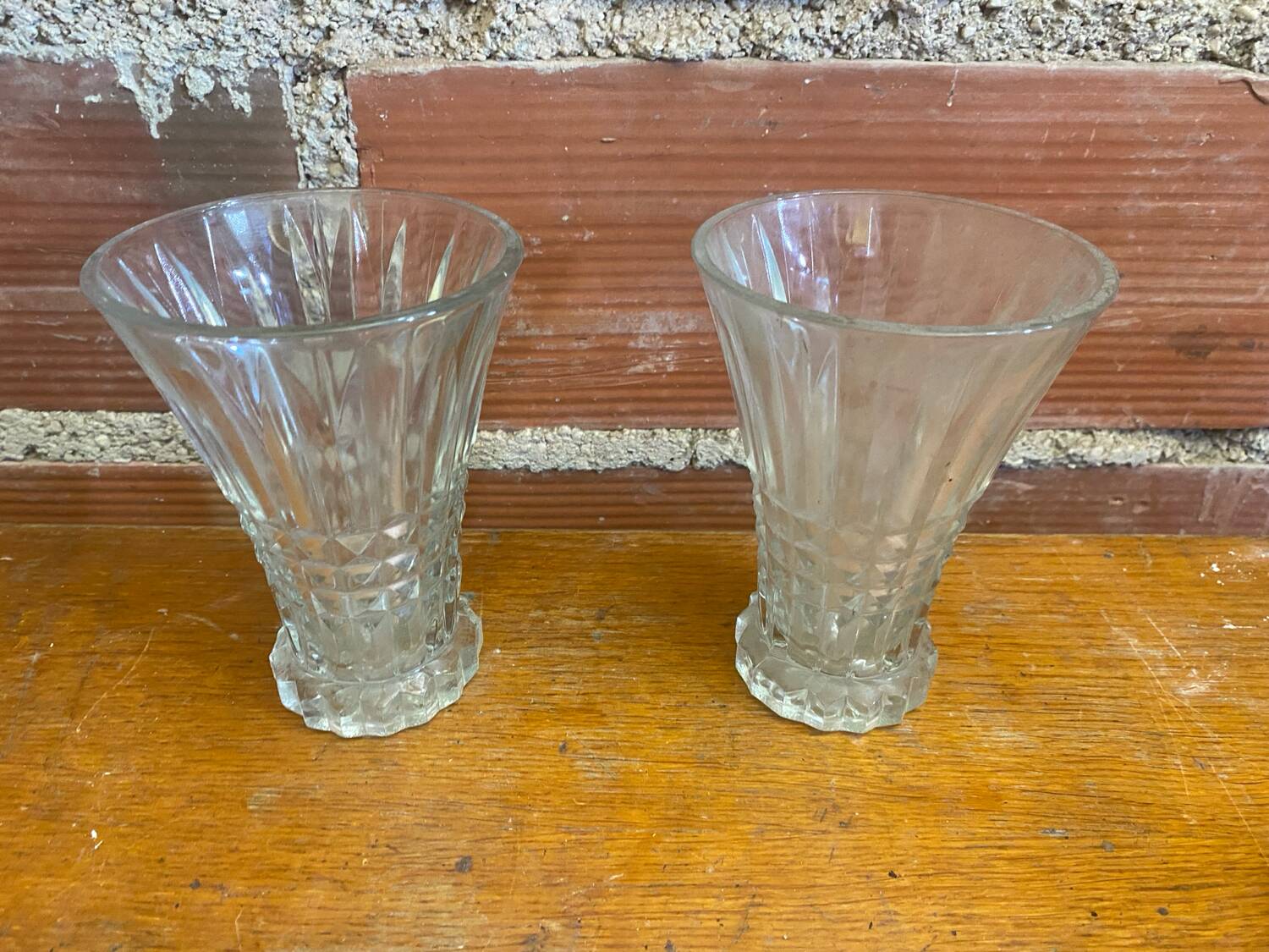 Pair Antique Clear Molded Vase Vintage Decoration #C596