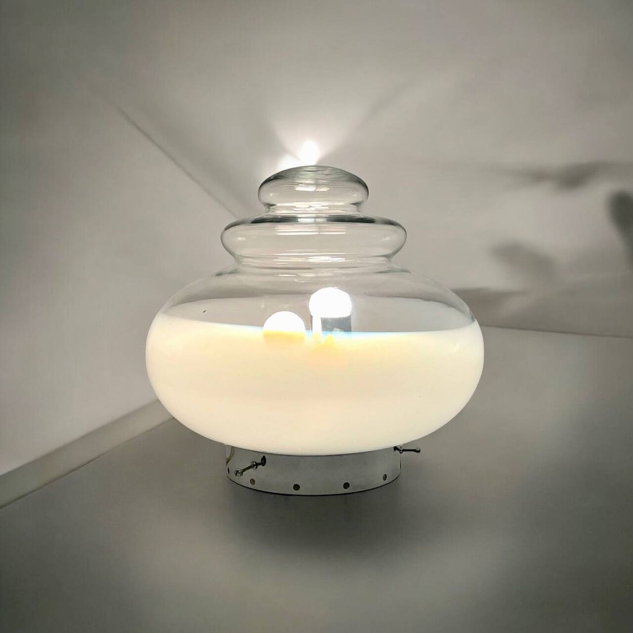 Large space age ufo table lamp in chrome metal, 1960s