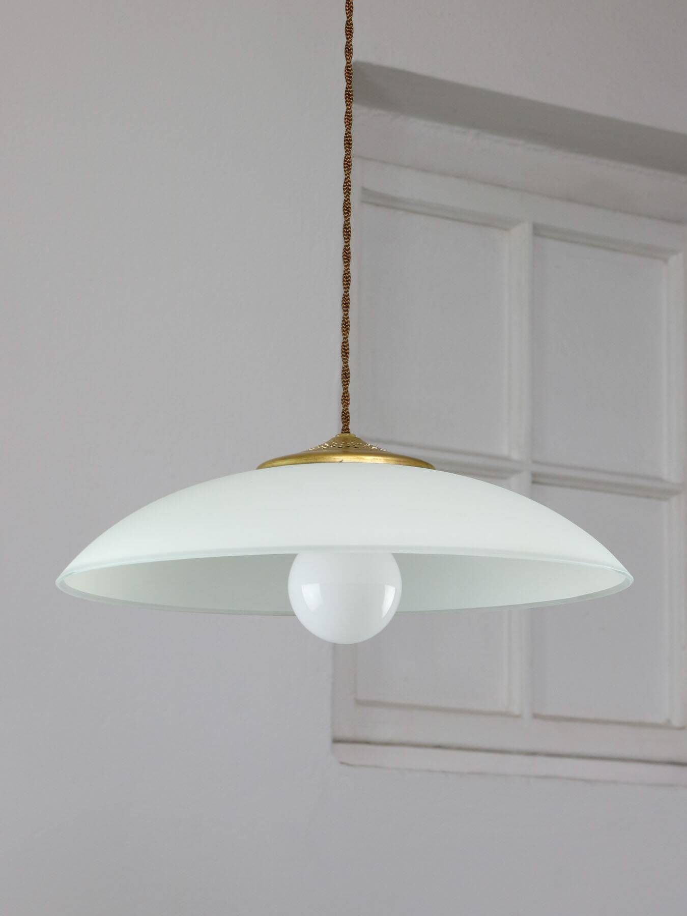 Mid-Century Italian Saucer Glass and Brass Pendant Lamp