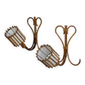 Rattan wall lights by Louis Sognot