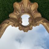 Old mirror in carved wood and gilded leaf, Louis XV rocaille style, twentieth century 59x87cm