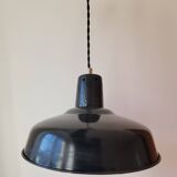 Duo of white and black enameled sheet metal pendants