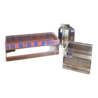 Ensemble fumeur Hollywood Regency en lucite, Guzzini Italie 1970
