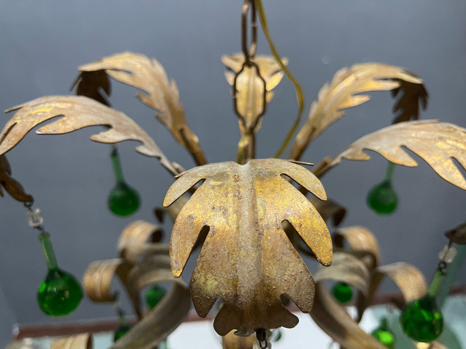 Lustre en verre de Murano Tole vert des années 1960