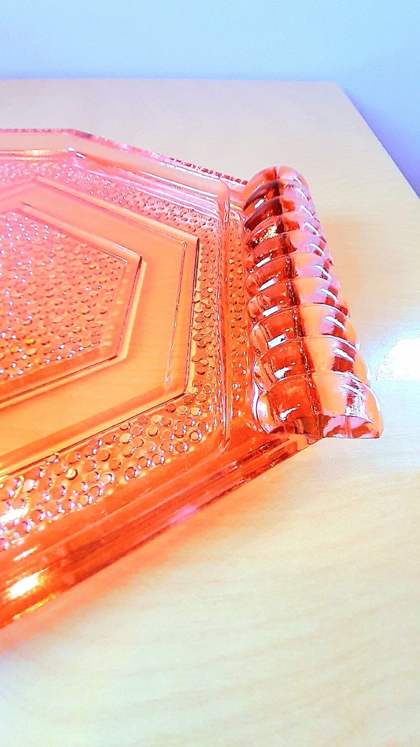 Art Deco pink glass top