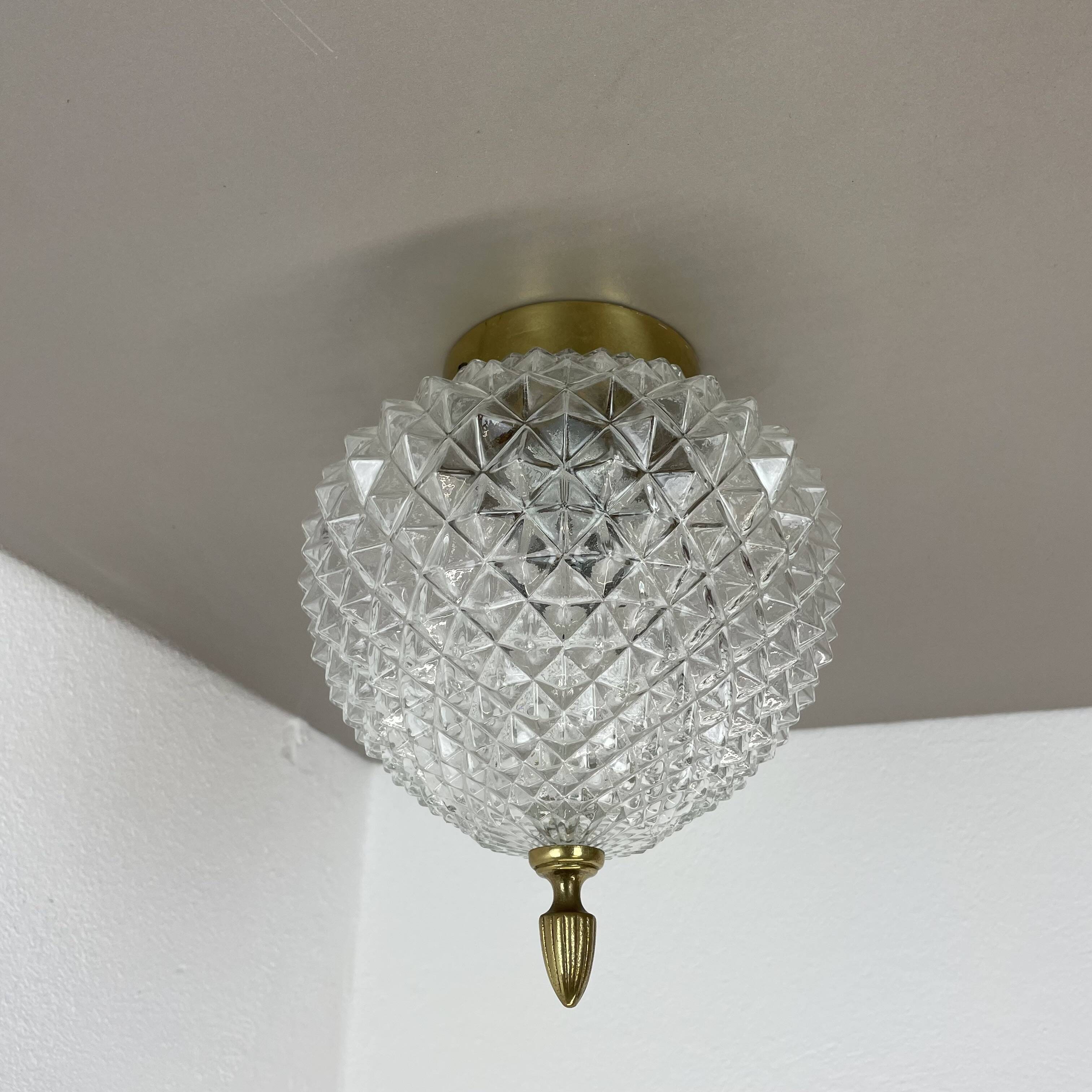 Modernist  "pineapple" ceiling light by glashütte limburg attrib., germany 1970